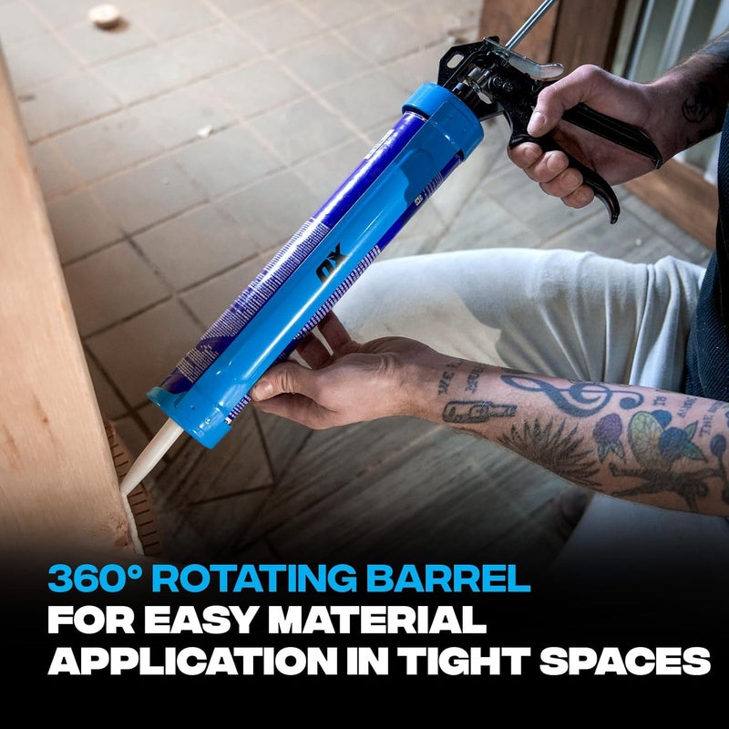 Ox Pro 29 Ounce Heavy Duty Caulk Gun - 18:1 Thrust Ratio 360-Degree Rotating Barrel Caulking Gun - Steel and Aluminum Construction with Ergonomic Handle Caulking Tool -T046502 - Image 4